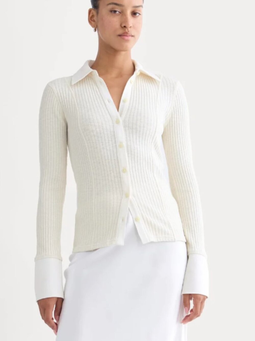 Everlane Cozy Rib Button Up in Ivory Size Med